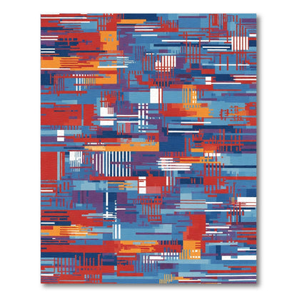 Red Blue Orange Geometric Linear Rug