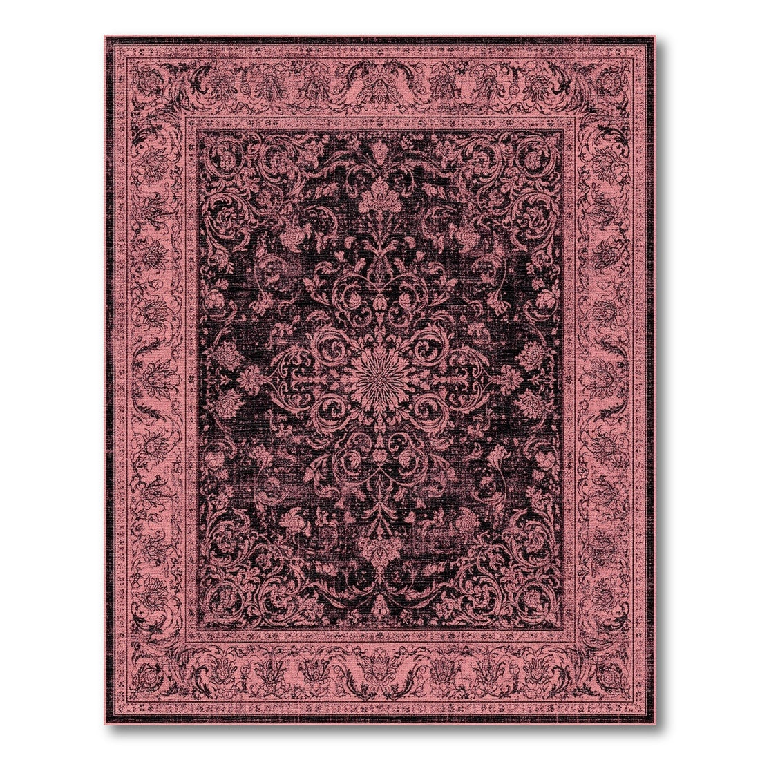 Pink Distressed Vintage Floral Area Rug