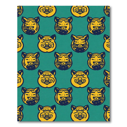 Bold Yellow Tiger Heads Teal Rug