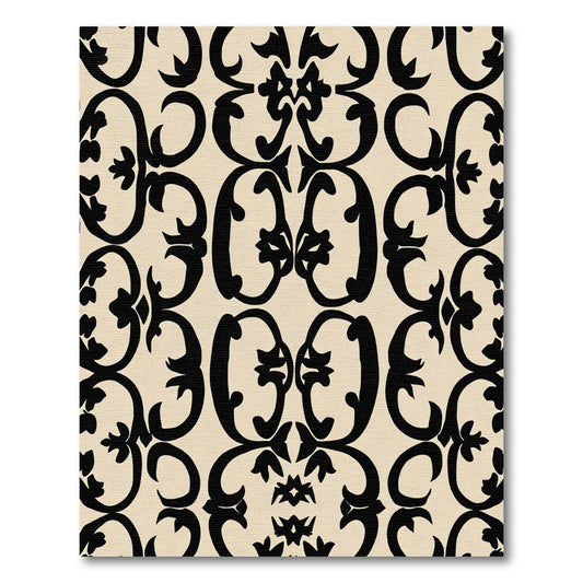 Black Cream Classic Scroll Medallion Rug