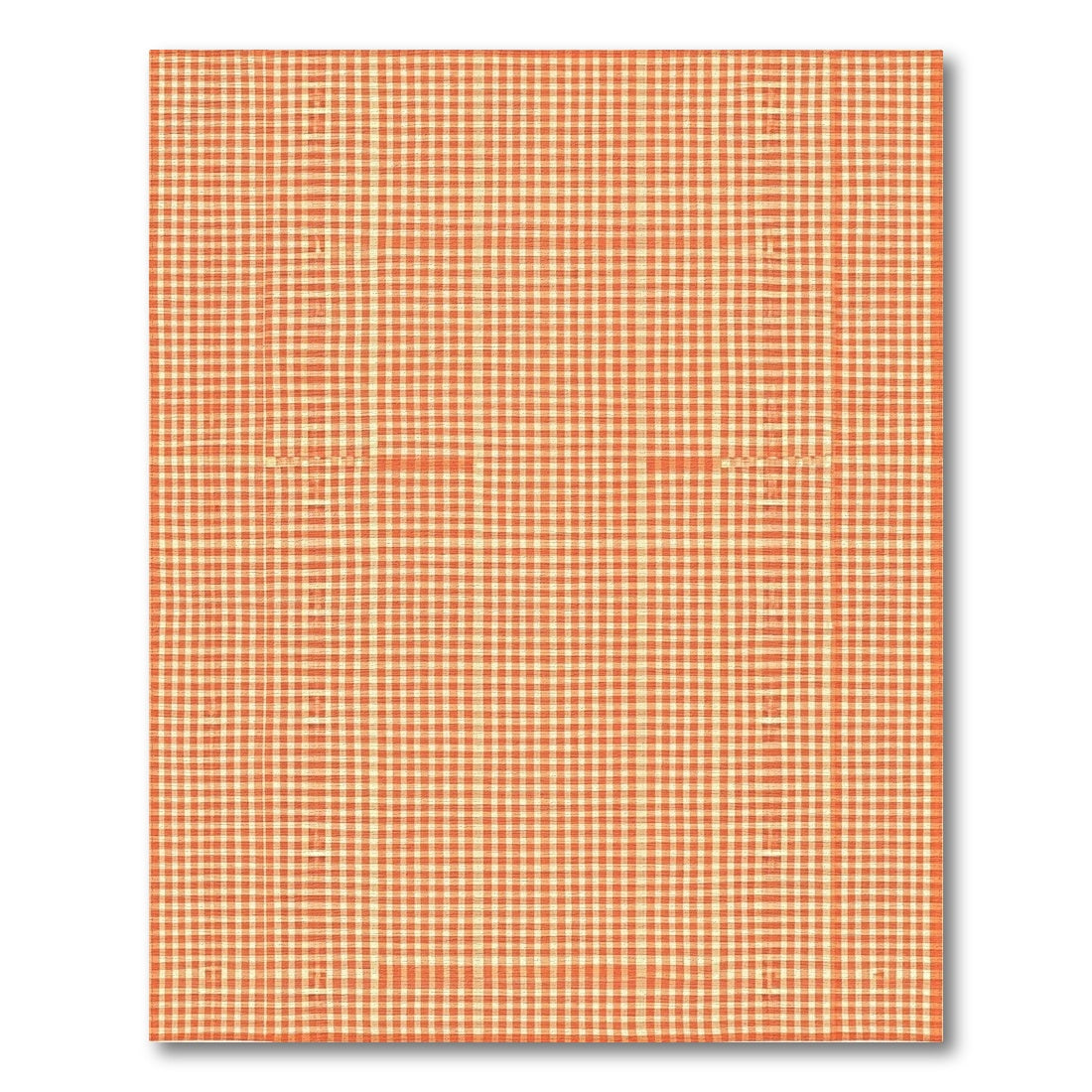 Orange Gingham Checkered Geometric Modern Area Rug