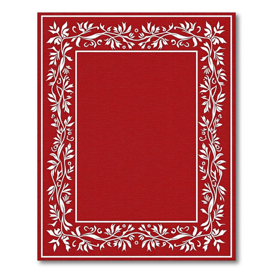 Crimson White Floral Border Rug