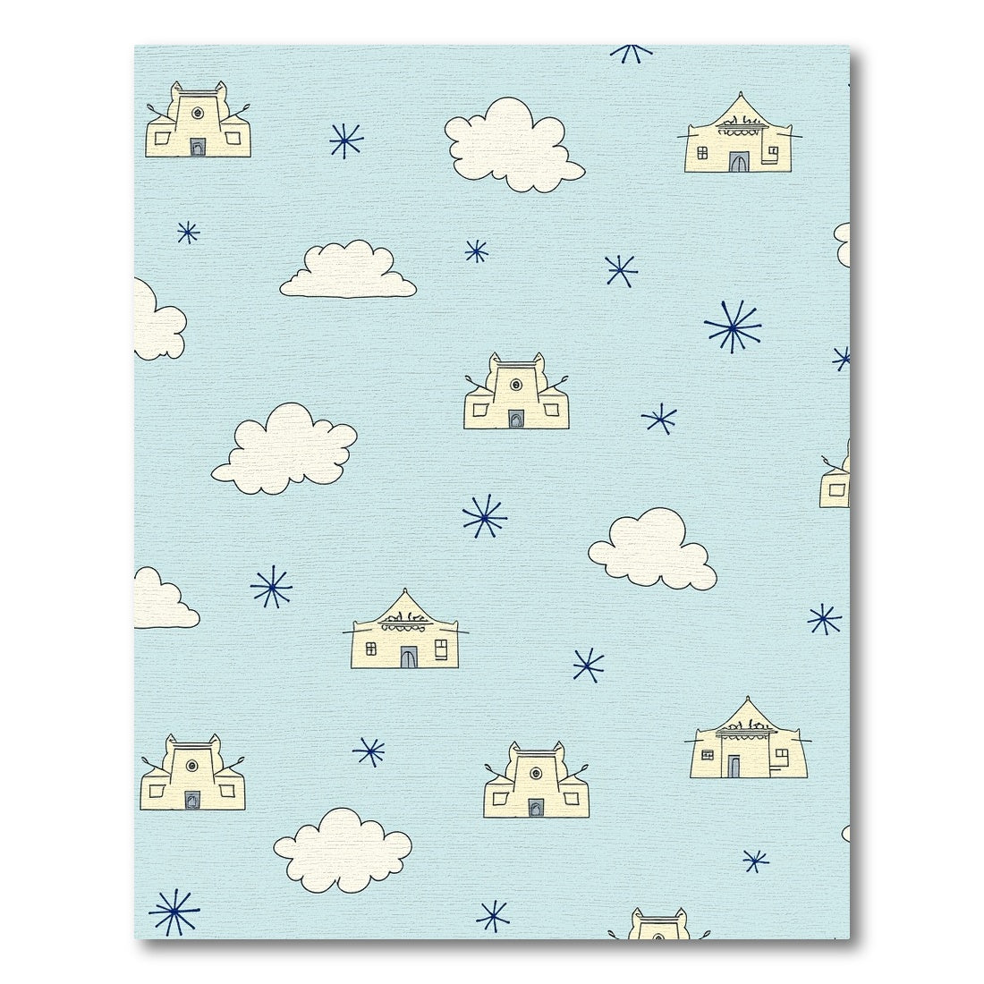 Soft Yellow Adobe Houses Sky Blue Rug