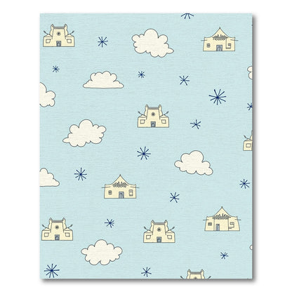 Soft Yellow Adobe Houses Sky Blue Rug