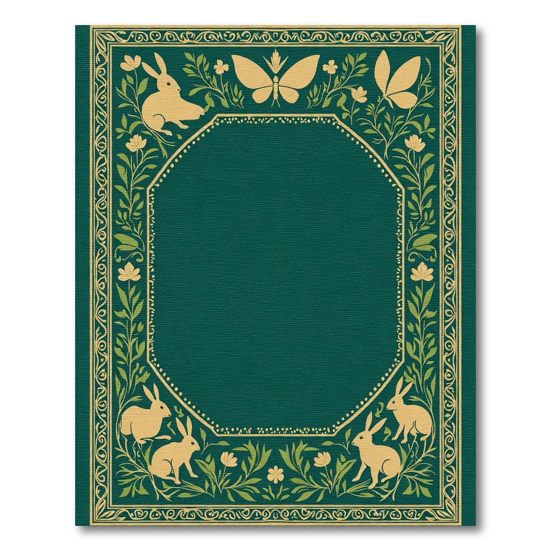 Golden Rabbits and Butterflies Border Rug