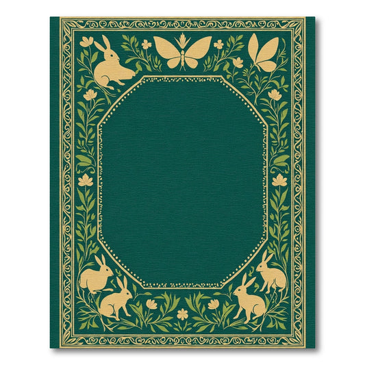 Golden Rabbits and Butterflies Border Rug