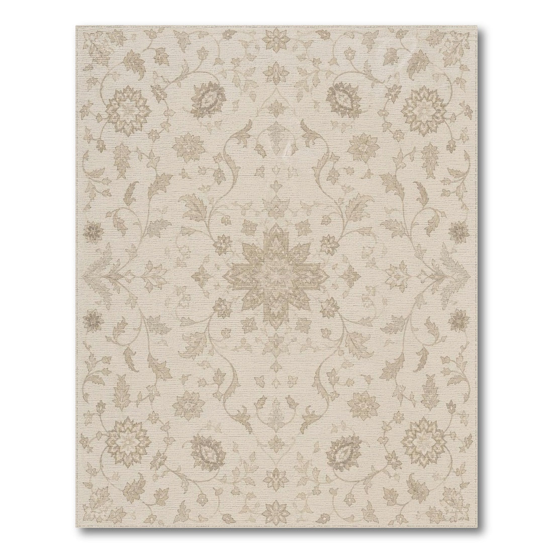 Beige and Neutral Beige Floral Medallion Area Rug