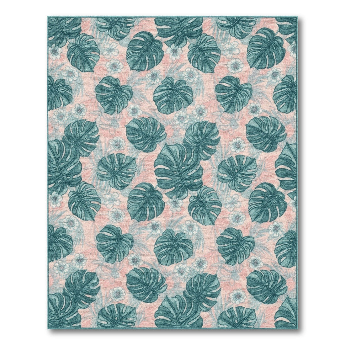 Pink Teal Monstera Washable Area Rug