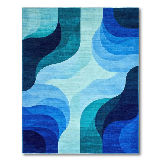 Teal Blue Abstract Wave Rug