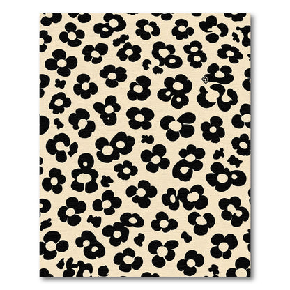 Chic Black Floral Cream Background Rug