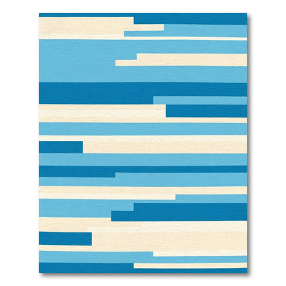 Modern Blue Cream Striped Geometric Rug