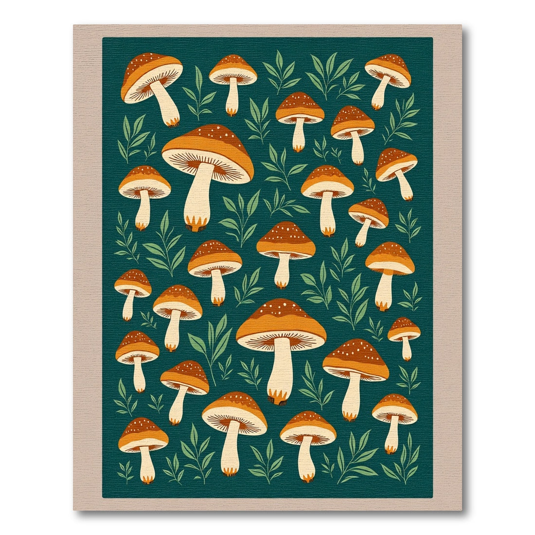 Whimsical Orange Mushroom Forest Rug