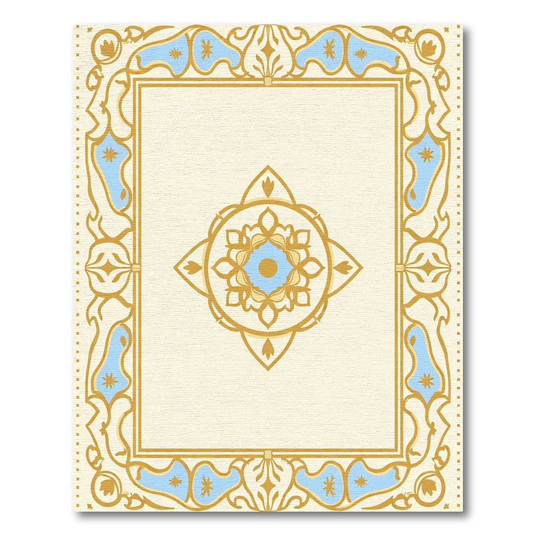Gold Blue Floral Lattice Center Rug