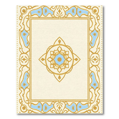 Gold Blue Floral Lattice Center Rug