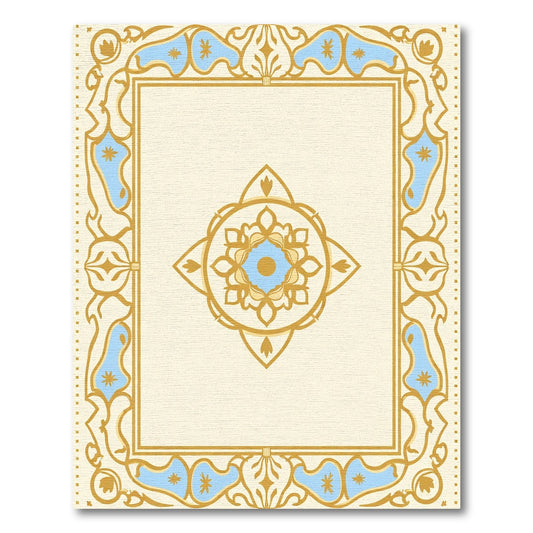 Gold Blue Floral Lattice Center Rug