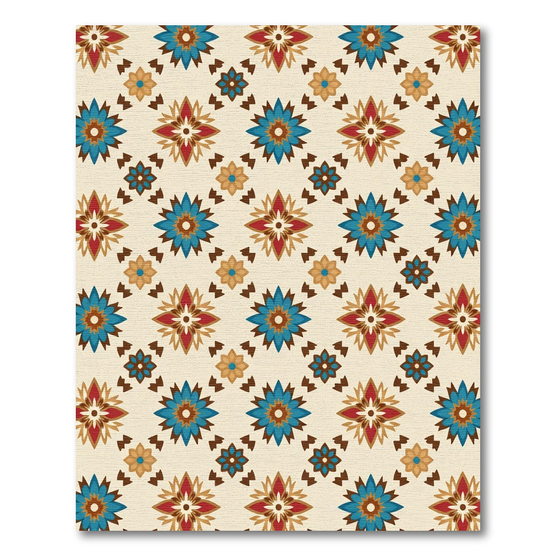 Azure Red Brown Floral Lattice Rug