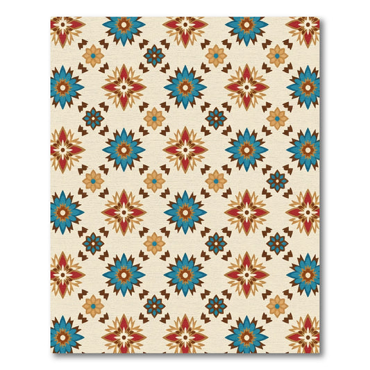 Azure Red Brown Floral Lattice Rug