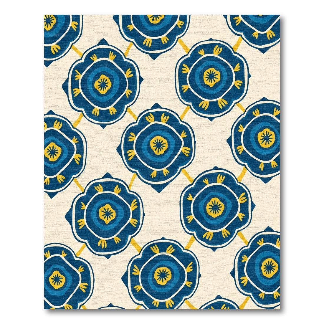 Indigo Blue Floral Medallion Grid Rug