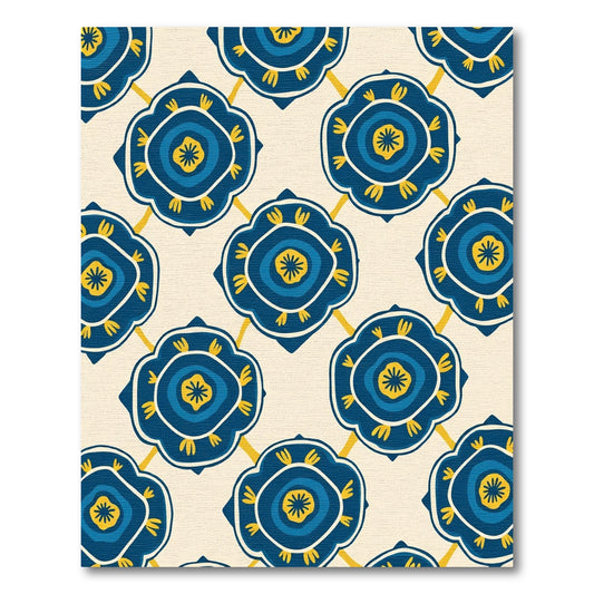 Indigo Blue Floral Medallion Grid Rug