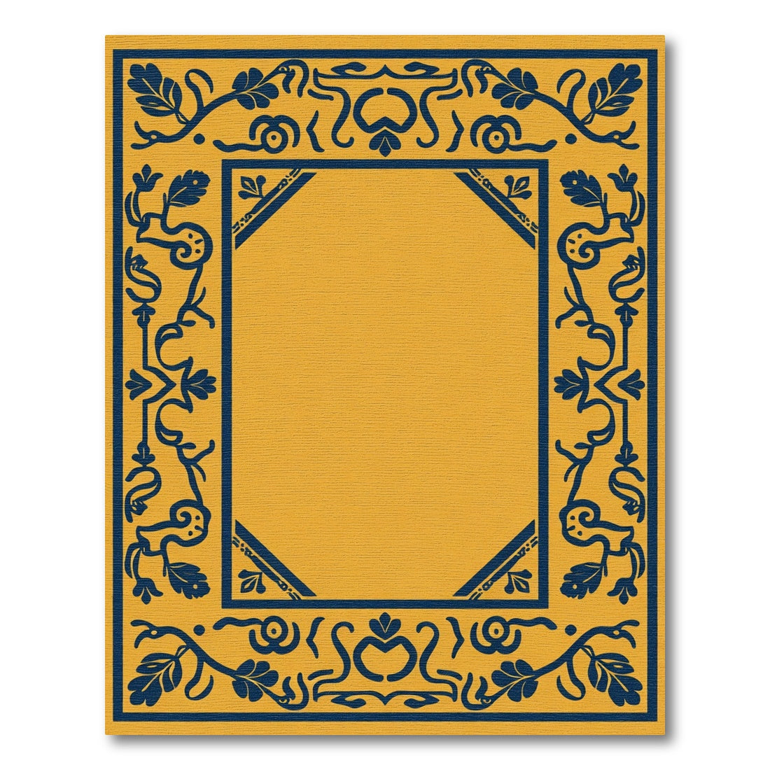 Navy Floral Border Golden Ochre Rug