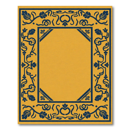 Navy Floral Border Golden Ochre Rug