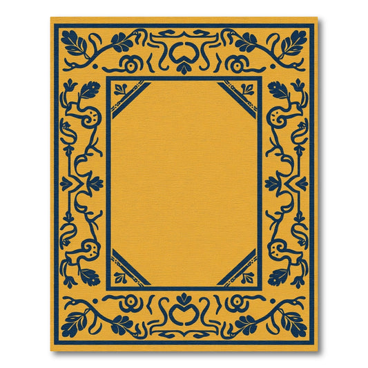Navy Floral Border Golden Ochre Rug