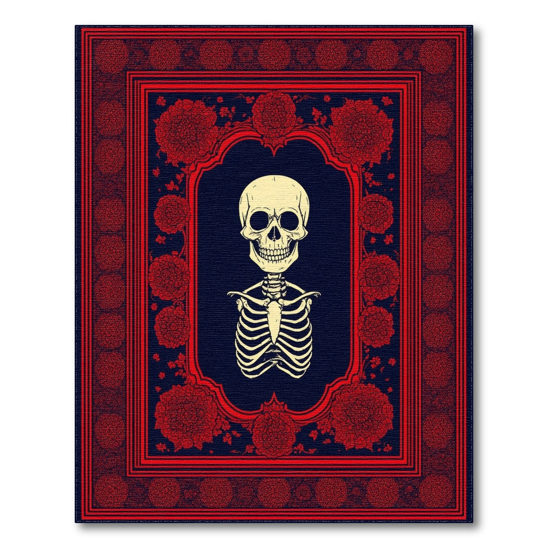Red Floral Skeleton Area Rug