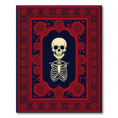 Red Floral Skeleton Area Rug