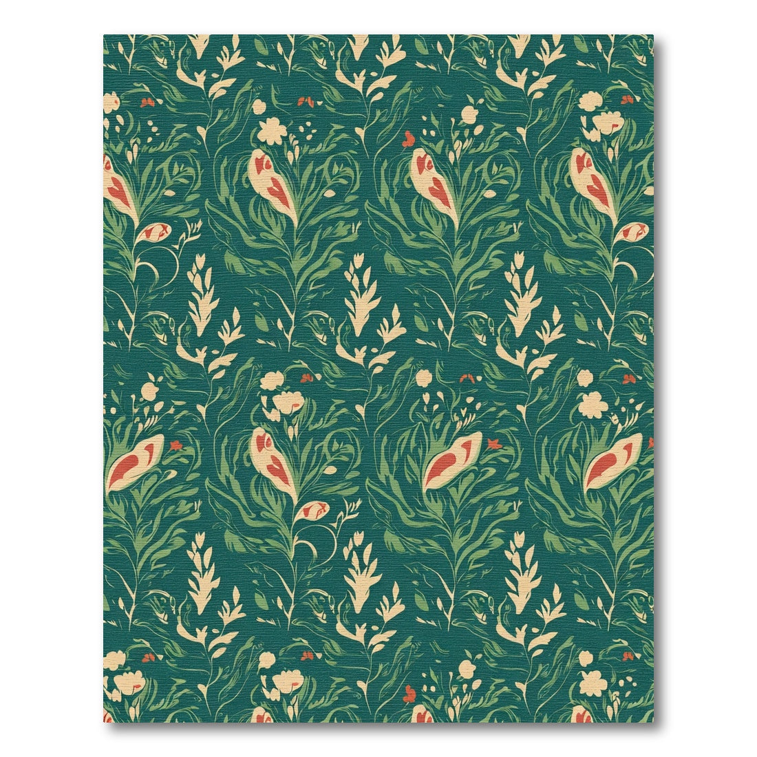 Green Teal Floral Bird Botanical Rug