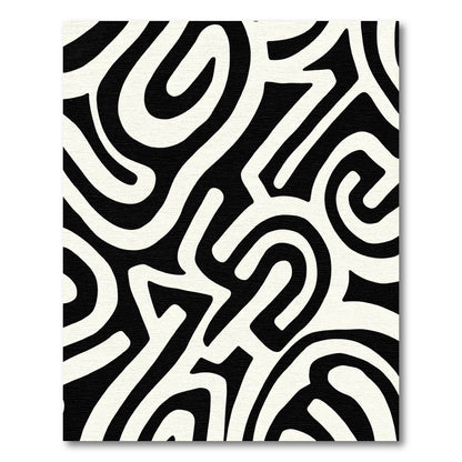 Bold Black White Abstract Swirl Rug