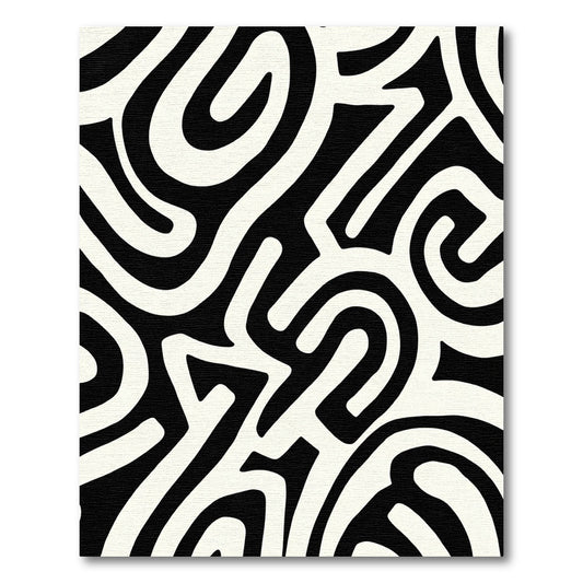 Bold Black White Abstract Swirl Rug