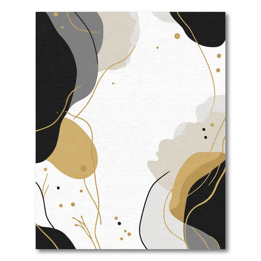 Abstract Gold Black Gray Organic Forms Rug