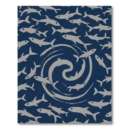 Oceanic Blue School Of Fish Swirl Rug