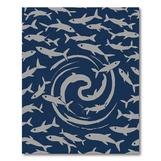 Oceanic Blue School Of Fish Swirl Rug
