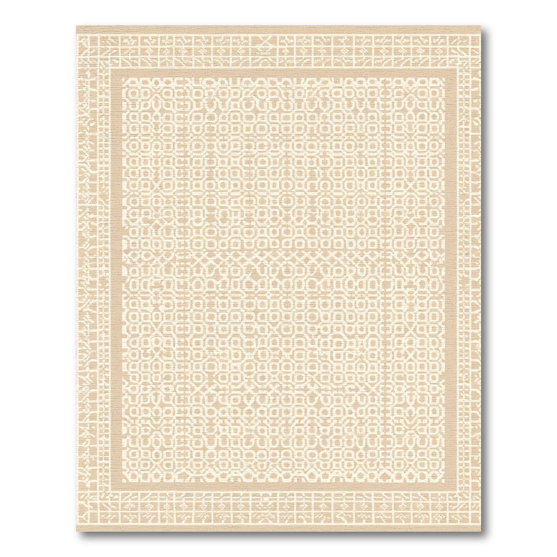 Geometric Beige Lattice Border Rug
