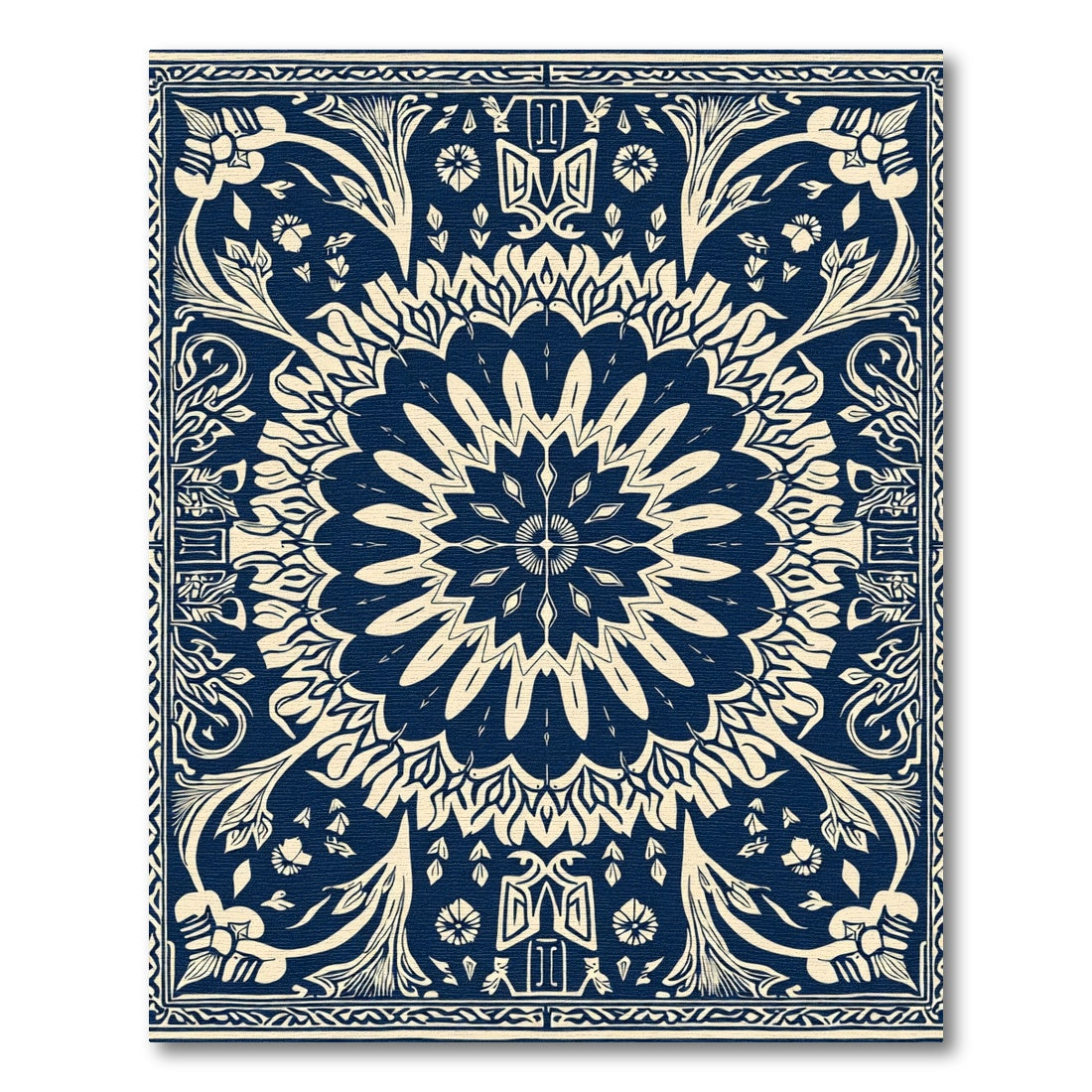 Navy Cream Floral Medallion Sunburst Rug