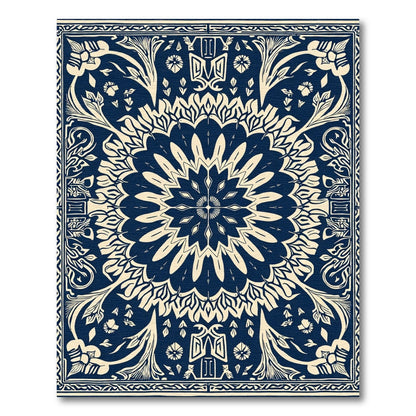 Navy Cream Floral Medallion Sunburst Rug