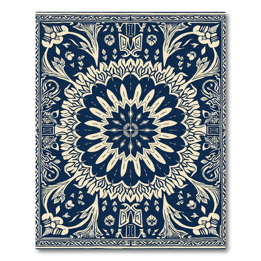 Navy Cream Floral Medallion Sunburst Rug