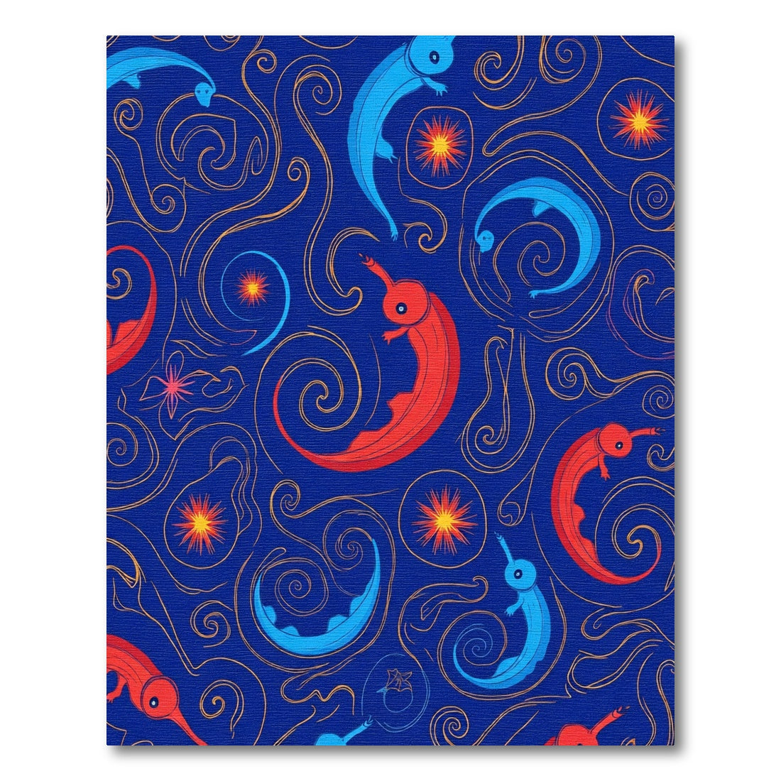 Whimsical Blue Red Creatures Swirls Rug