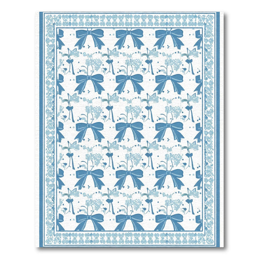 Charming Blue Bow Floral Repeat Rug