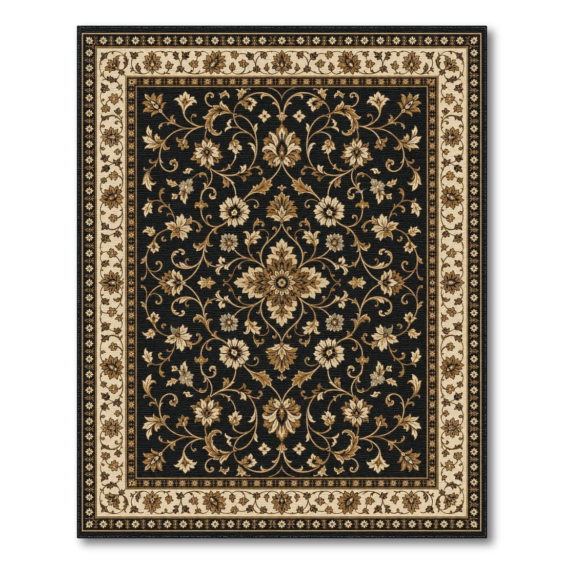 Black Floral Medallion Area Rug