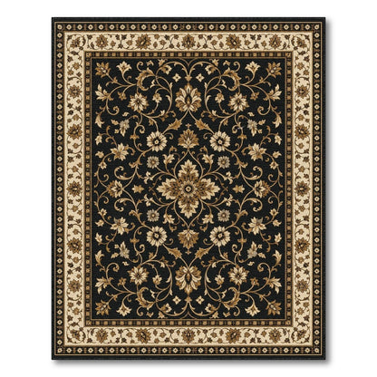 Black Floral Medallion Area Rug
