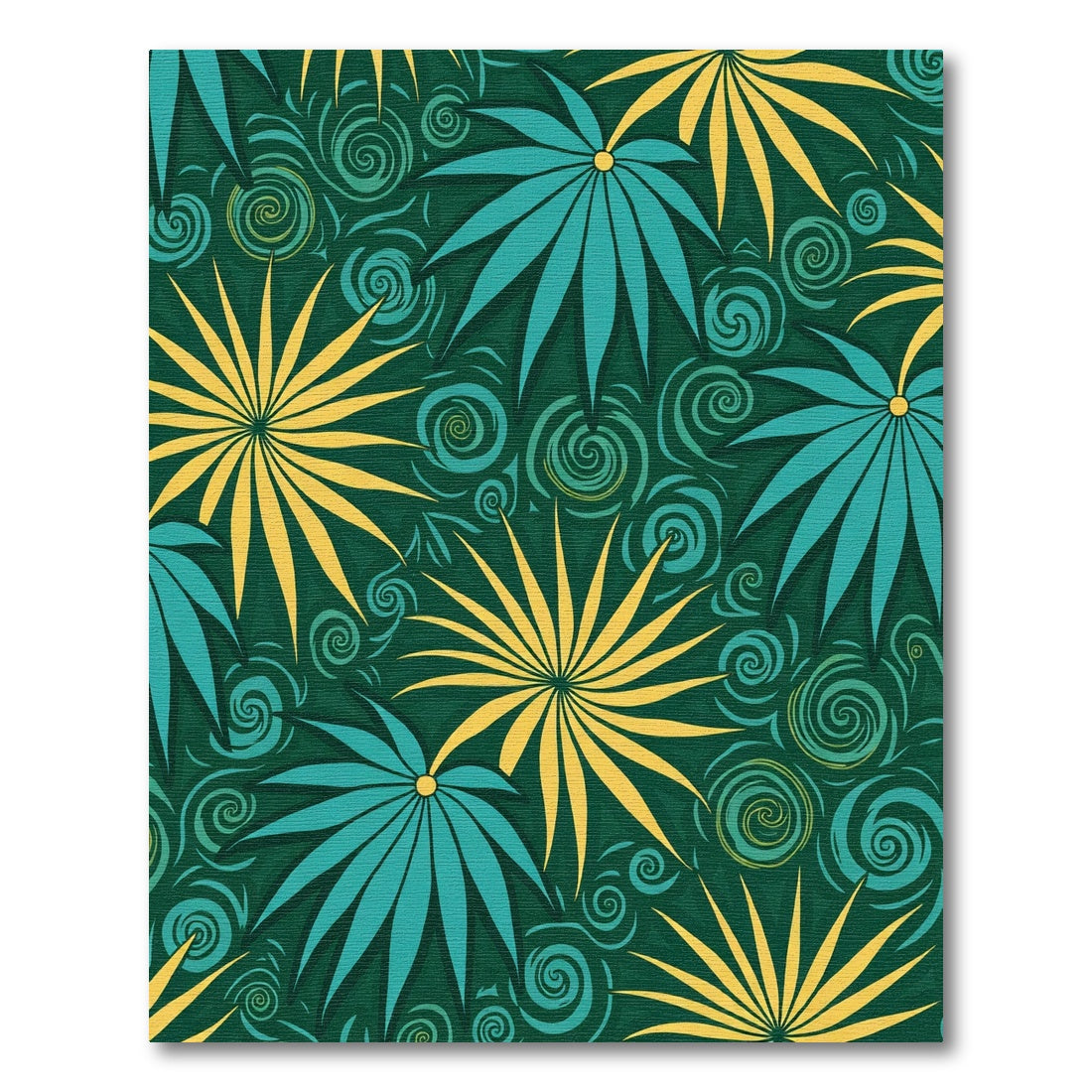 Tropical Teal Yellow Starburst Fern Rug