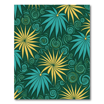 Tropical Teal Yellow Starburst Fern Rug