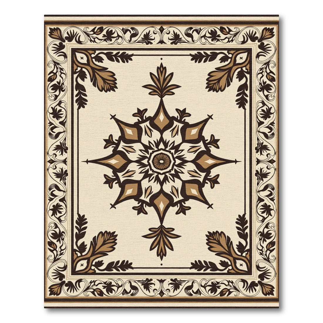 Traditional Cream Brown Medallion Border Rug