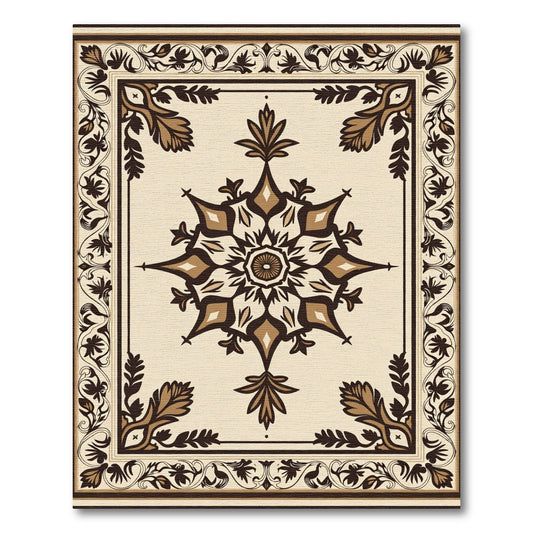 Traditional Cream Brown Medallion Border Rug