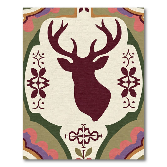 Deep Red Deer Head Motif Rug