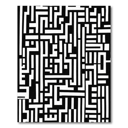 Bold Black White Maze Structure Rug