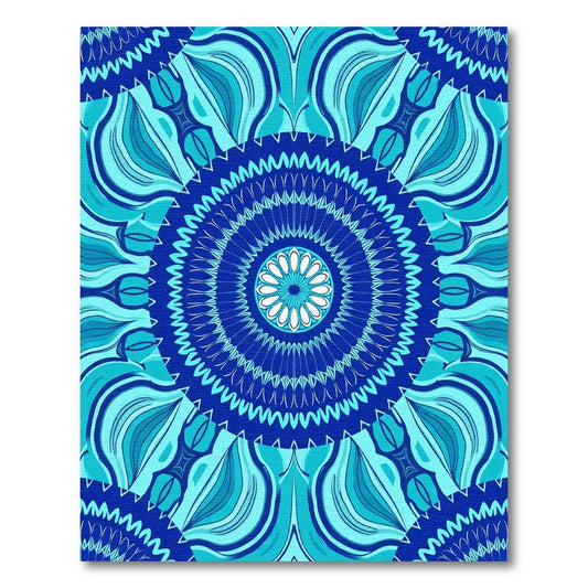 Deep Blue Floral Mandala Rug