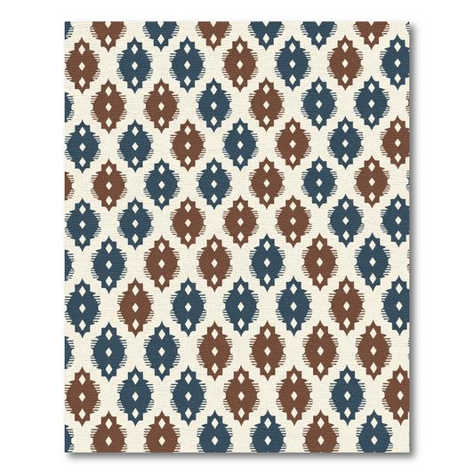 Blue Brown Ikat Diamond Repeat Rug